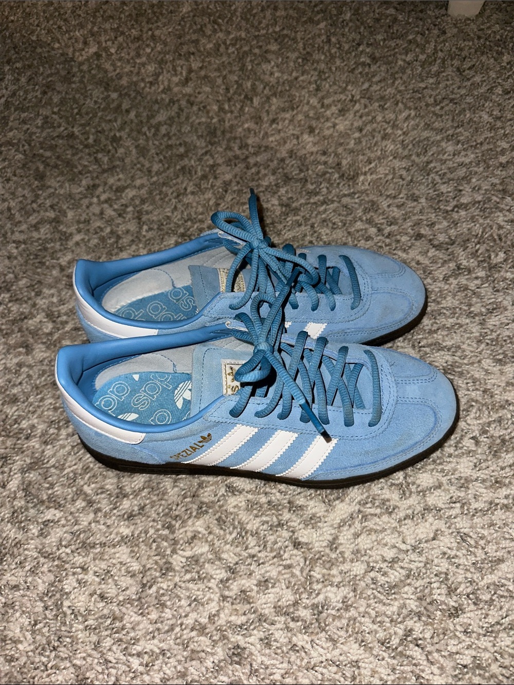 adidas Light Blue Suede Sneakers with White Stripes - Women